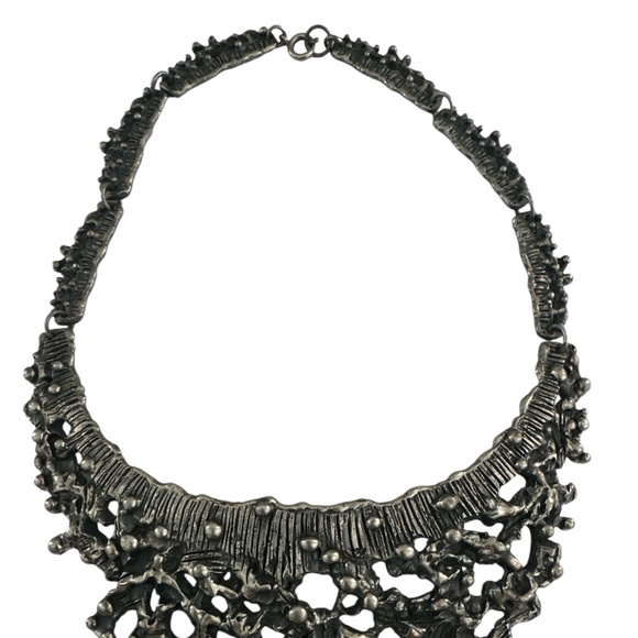 Vintage Guy Vidal Bib Necklace Pewter Modernist Brutalist 70's - Picture 2 of 10
